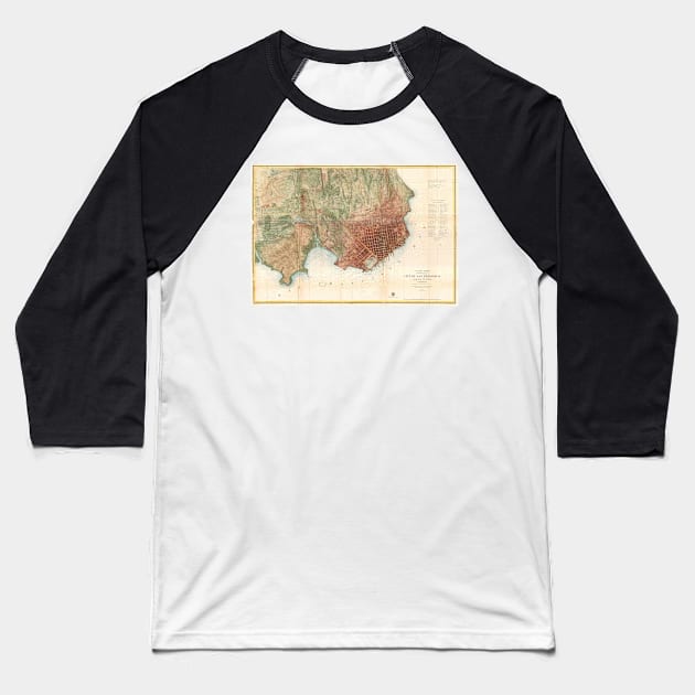 Vintage Map of San Francisco California (1858) Baseball T-Shirt by Bravuramedia